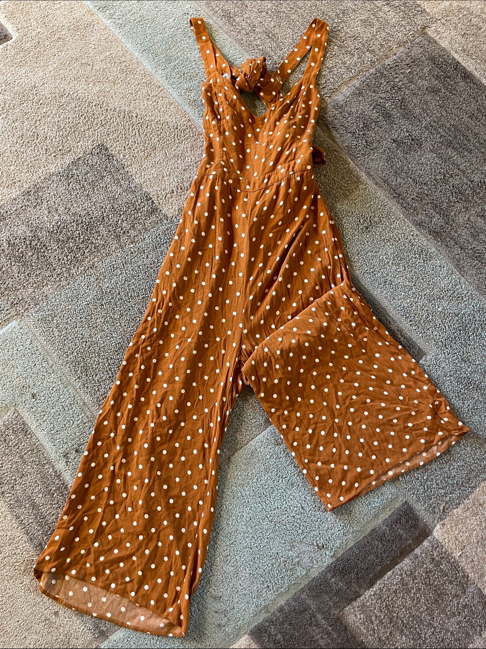 American Eagle Outfitters Rust Polka Dot Wide-Leg Jumpsuit